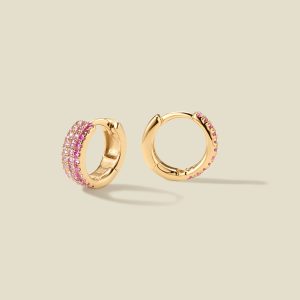 CZ Pink Pavé Huggie Hoop Earrings